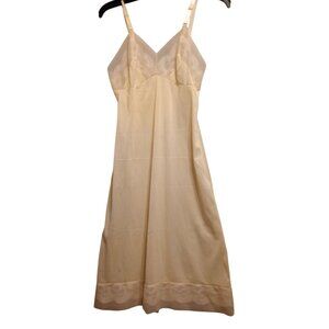 Vintage Cream Full Slip With Lace Details Adjustable Straps Womens Lingerie Unde